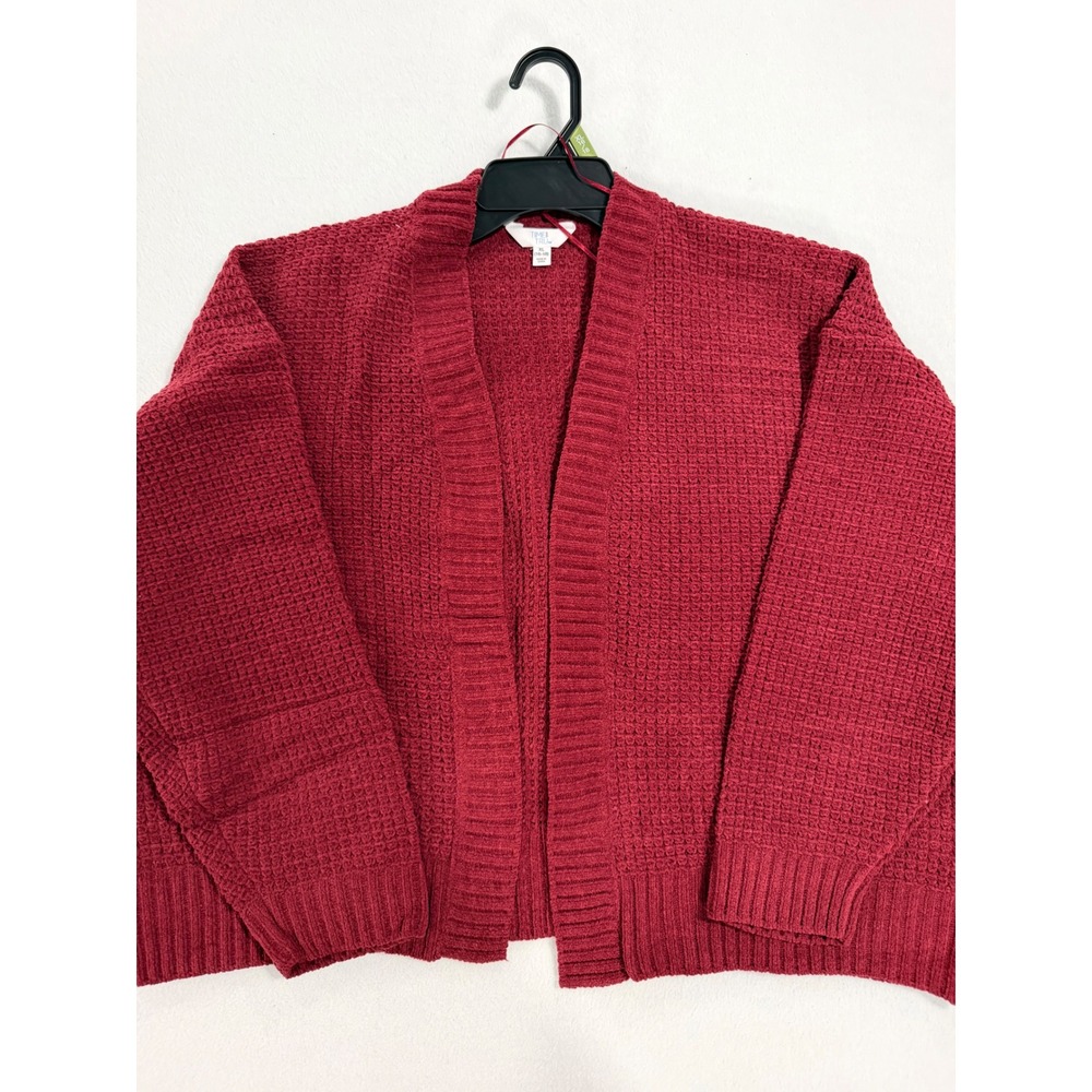 Time and Tru Women XL Wine Punch Chenille Cardigan Open Front Waffle Sweater